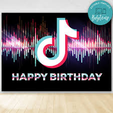 Tiktok Birthday Backdrop Printable Digital File Instant Download In 2020 Birthday Backdrop Neon Birthday Custom Birthday Invitations