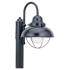 Solar lamppost lights have small solar pv cells that charge a battery. Sea Gull Lighting Sebring 1 Light Outdoor Black Post Top 8269 12 The Home Depot