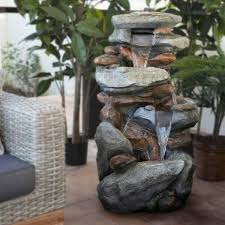 This fountain is made of sturdy polyresin. Large Outdoor Rock 4 Tiered Water Fountain Led Lights For Garden Patio Or Lawn For Sale Online Ebay