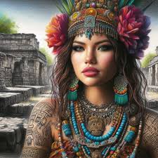 create an image using Embroidery, quilting and crochet techniques create an  image of an Aztec warrior and temple.