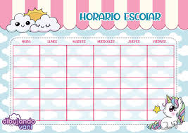 Conjunto de horas en las cuales se desarrolla una determinada función o trabajo: Horario Escolar Kawaii Dibujando Con Vani