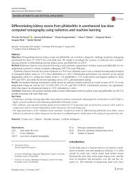 Pdf Differentiating Kidney Stones From Phleboliths In Unenhanced Low Dose Computed Tomography Using Radiomics And Machine Learning