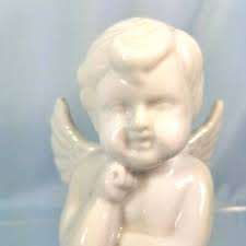 Porcelain Angel Figurine 4 1/2" Seated, Pure White Gloss Finish EUC