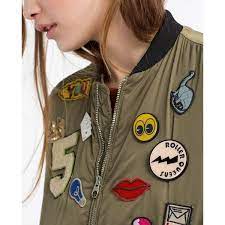 Zara Oversized Bomber Jacket With Patches Bomber Jacket Patches Oversized Bomber Jacket Brown Bomber Jacket