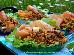 Salade De Lentilles Et Carottes Aux Crevettes Et Saumon Fume Salade De Lentilles Salade Lentilles Carottes