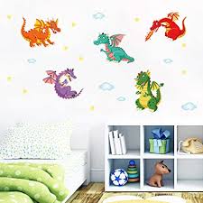 Amazon Com Decalmile 5 Big Colorful Dragon Wall Decals Animals Kids Wall Stickers Baby Nursery Boys Room Playroom Wall Decor Kitchen Dining