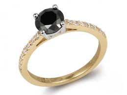 Bague solitaire diamant or blanc 18. Bague Solitaire Effet Diamant Noir Et Epaulements A Cubics Pour Dame