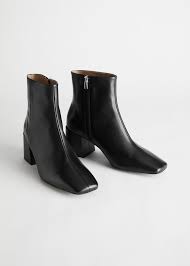Black Boots With Brown Heel Leather Square Toe Heeled Boots In 2020 Square Toe Heels Black Heel Boots Black Boots Women