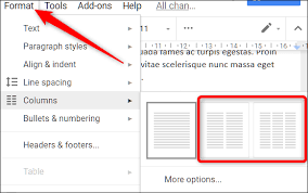 how to create multiple columns in google docs