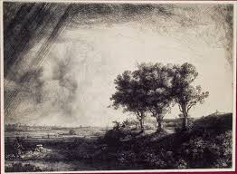 Rembrandt Le Paysage Aux Trois Arbres 1643 Eau Forte Pointe Seche Burin Et Morsure A La Fleur De Soufre Bnf Rembrandt Peinture Paysage Les Arts