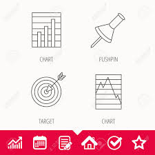 Pushpin Graph Charts And Target Icons Supply And Demand Linear