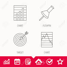 pushpin graph charts and target icons supply and demand linear