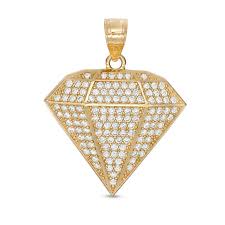 Mens diamond rolls royce badge pendant yellow gold. Cubic Zirconia Diamond Necklace Charm In 10k Gold Piercing Pagoda