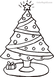 Coloring picture of a christmas tree for the most beautiful time of the year. Christmas Tree With Star Gift And Many Bulbs Coloring Page Coloringall