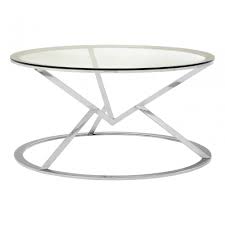 Gorgeous curved white sofa boasts pink velvet greek key pillows, a with round silver honeycomb coffee table, atop a white and gray rug. Enrich Corseted Round Silver Coffee Table Stainless Steel Glass Silver Clanbay