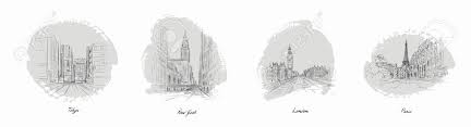 Maybe you would like to learn more about one of these? Set Of Most Famous World City Sketches With Pencil Vector Illustration Drawing Of Tokyo New York Paris And London Flat Style Art And Masterpiece Concept Isolated On White Background Royalty Free Cliparts