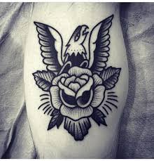 Black And White Eagle Tattoo Traditional Tattoo Black And White Eagle And Rose By Christian Lanouette Tatuagens Tatuagem
