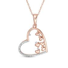 1 10 Ct T W Scattered Diamond Tilted Heart Outline Pendant In 10k Rose Gold Zales In 2021 Heart Pendant Diamond Pendant Pear Shaped Diamond Necklace
