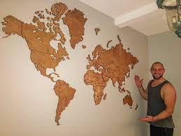 Step By Step How To Make A Wooden World Map For Your Wall Wall Maps Diy Wall Art Wooden Map