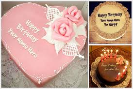 Write your name on romantic pink heart birthday cake. Happy Birthday Cake With Name Generator