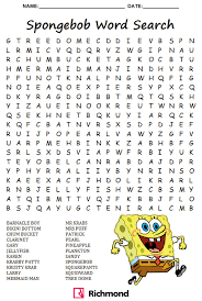 Wordsearch Spongebob Time Fun Worksheets For Kids Word Puzzles For Kids Activity Sheets For Kids