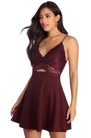Burgundy Red Lavish In Lace Skater Dress Mini Dress With Sleeves Skater Dresses Formal Burgundy Short Dress