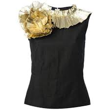 Black And Gold Top Gold Ruffle Swirl Cotton Top Dries Van Noten Runwaycatalog Com In 2020 Gold Sequin Top Black Gold Shirt Gold Blouse