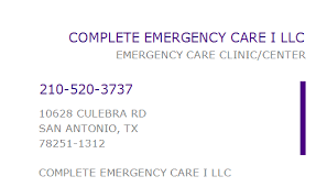 We understand the need for immediate urgent care and patients love coming to our facilities as we have little to no wait time compared to traditional hospital rooms. 1326397274 Npi Number Complete Emergency Care I Llc San Antonio Tx Npi Registry Medical Coding Library Www Hipaaspace Com C 2021