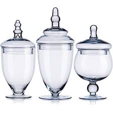 Set of 3 elegantly designed and uniquely varying sized apothecary jars. Amazon Com Palais Glassware Clear Glass Apothecary Jars Set Of 3 Wedding Candy Buffet Containers Small Clear Home Improvement
