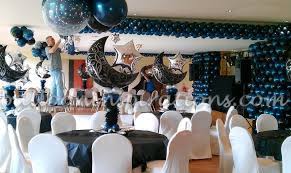 Prom decorations include tablecloths, table centerpieces, wall décor, and freestanding structures. Starry Night Themed Prom Party Decorations In London Essex And Uk Prom Party Decorations Prom Decor Starry Night