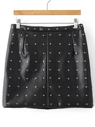 Black Rivet Studded Faux Leather Skirt Shein In