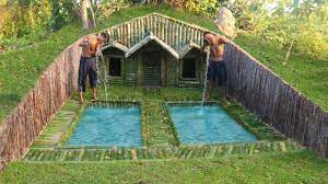 Hi guys to day i have a video to show you about build underground swimming pool around the hut,i hope you support this my video and subscribe ,comment and. Build House Under The Wood Roots Add Two Swimming Pool Youtube
