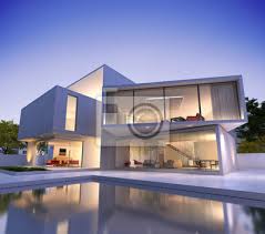 Der weiße teil erhebt sich über dem boden und schafft den eindruck, dass es schwebt. Modernes Haus Mit Pool Fototapete Fototapeten Schwimmbad Terrasse Opulenz Myloview De