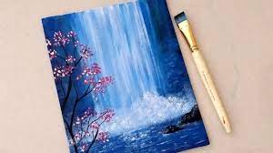 Let it go diy wall art Easy Waterfall Landscape Painting Tutorial For Beginners Step By Step Waterfall Landscap Simple Canvas Paintings Landscape Painting Tutorial Canvas Painting