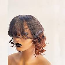 Amazon.com: KHY.JNM 短鮑勃假髮1B/30 漸層棕色波浪真髮假髮帶劉海13X6 HD 隱形蕾絲前假髮預拔適合女性無膠假髮巴西雷米頭髮