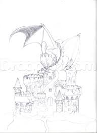 How To Draw A Dragon And Castle Step 7 Fantasy Drawings Castle Coloring Page Castle Drawing