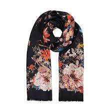 Silk Scarf Black Magic Blooms Helenloveday