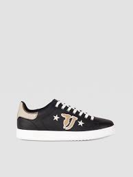Faux Leather Sneakers With Logo Patch