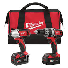 Milwaukee M18 Li Ion Cordless Power Tool Set 1 2in Hammer Drill Driver 1 4in Hex Impact Driver With 2 Batteries Model 2697 22 Cordless Power Tools Drill Milwaukee Tools