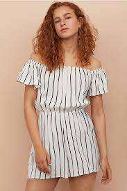 Black And White Striped Short Romper Off The Shoulder Romper White Black Striped Ladies H M Ca Off The Shoulder Playsuit White Playsuit Black Sleeveless Jumpsuit