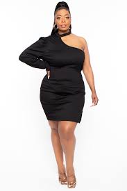 Plus Size Fantasy Asymmetric Rhinestone Dress Black Curvy Sense