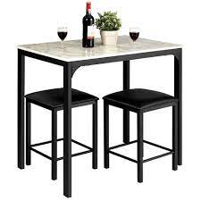 Costway 3 Piece Counter Height Dining Set Faux Marble Table And 2 Chairs Kitchen Bar In 2021 Contemporary Dining Table Set Counter Height Dining Sets Marble Table
