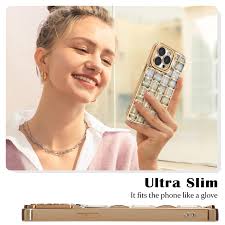 Newseego Coque iPhone 14 Pro Max Glitter pour Filles Femmes, Élégante  Grille 3D Placage de Luxe