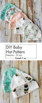 Diy Baby Hat Sewing Pattern And Tutorial In Sizes Preemie 12 Months Coral Co Coral Co Baby Sewing Projects Baby Hat Sewing Pattern Diy Baby Hat