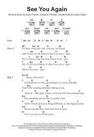 Wiz Khalifa See You Again Feat Charlie Puth Sheet Music Notes Chords In 2021 Guitar Chords And Lyrics Lyrics And Chords Me Too Lyrics