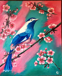 Oiseau Bleu Fleurs Cerisier Japonisant Fleur De Cerisier Peinture Oiseau Bleu