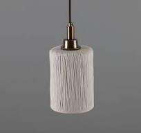 Senna Organic Ceramic Cylinder Bathroom Pendant Light 4.75", Matte White  Striped IP44