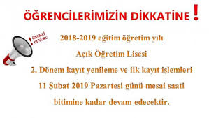Dönem sınavları için kayıt işlemleri başlatılacaktır. Acik Lise 2018 2019 2 Donem Kayit Son Gun Kayit Yenileme Ucretini Kredi Kartiyla Odeme Yolu Acik Tercih