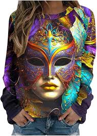 Maglia a maniche lunghe da donna con stampa 3D maschera, maglione Y2K  glitterato top raglan girocollo camicetta samba cosplay costume tunica  colle alaaf rosa monday basic top, A15 Viola, L : Amazon.it: