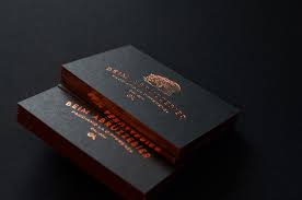 Whether you want glossy or matte business cards, we have the best options for you: Matte Black Business Card With Copper Foil Edges Elegante Press Copper Foil Business Cards Foil Printed Business Cards Black Business Card